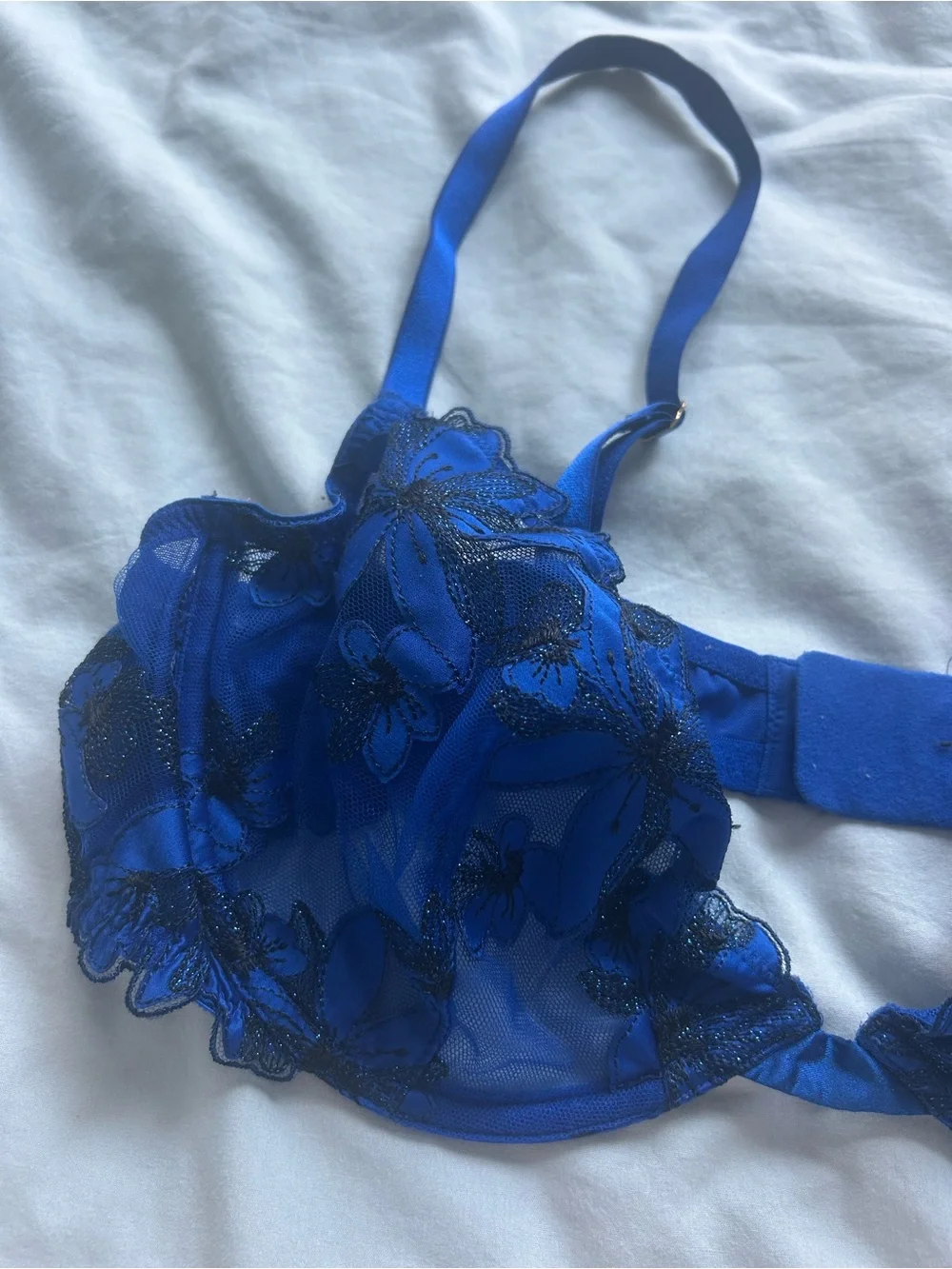 Victoria’s Secret Blue Floral Embroidered Lace Unlined Demi Bra